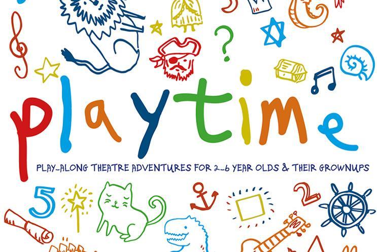 Playtime written in bright colours against a white background, with brightly coloured illustrations of toys and animals around it