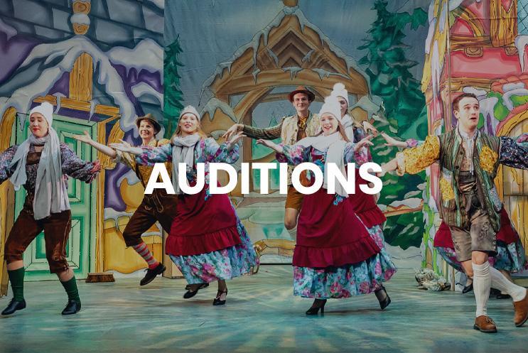 Young performers on stage dancing. Text: Audition